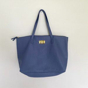Joy Mangano Leather Tote Women Blue Hand Bag Weekend Wristlet